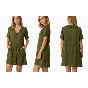 Gaya Baik Gio Dress Ruche Button Front S/M Walter Two-tone Green NWT (Notes)